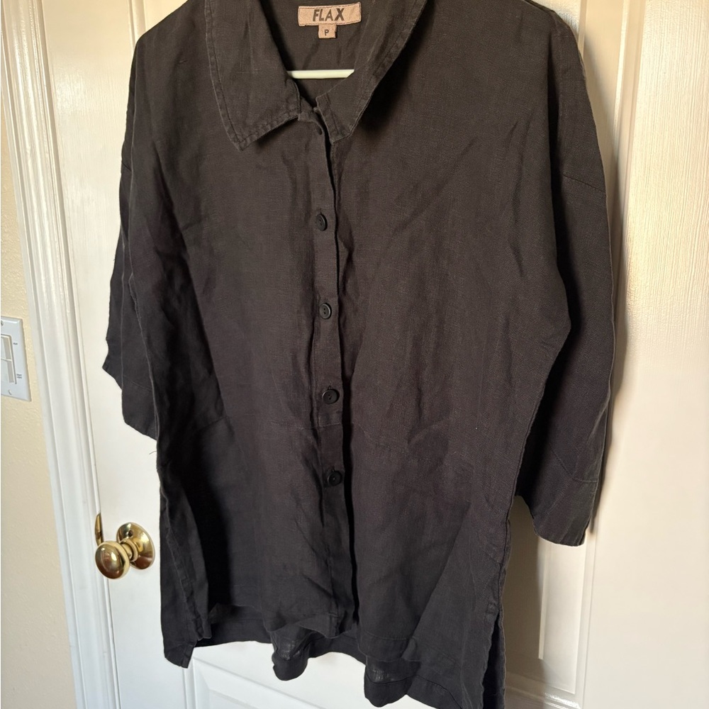 Flax 100% Linen Side-Split Button Up Shirt